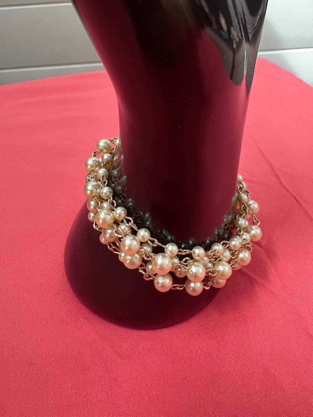 Vintage Multi-Strand Faux-Pearl Bracelet with Gold-Tone Filigree Clasp